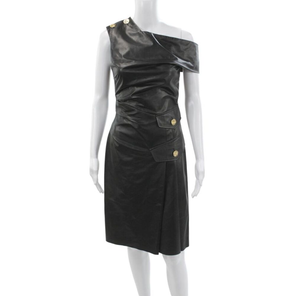 Proenza Schouler Women Jacket Dress Black Lambskin Sleeveless Button Size M